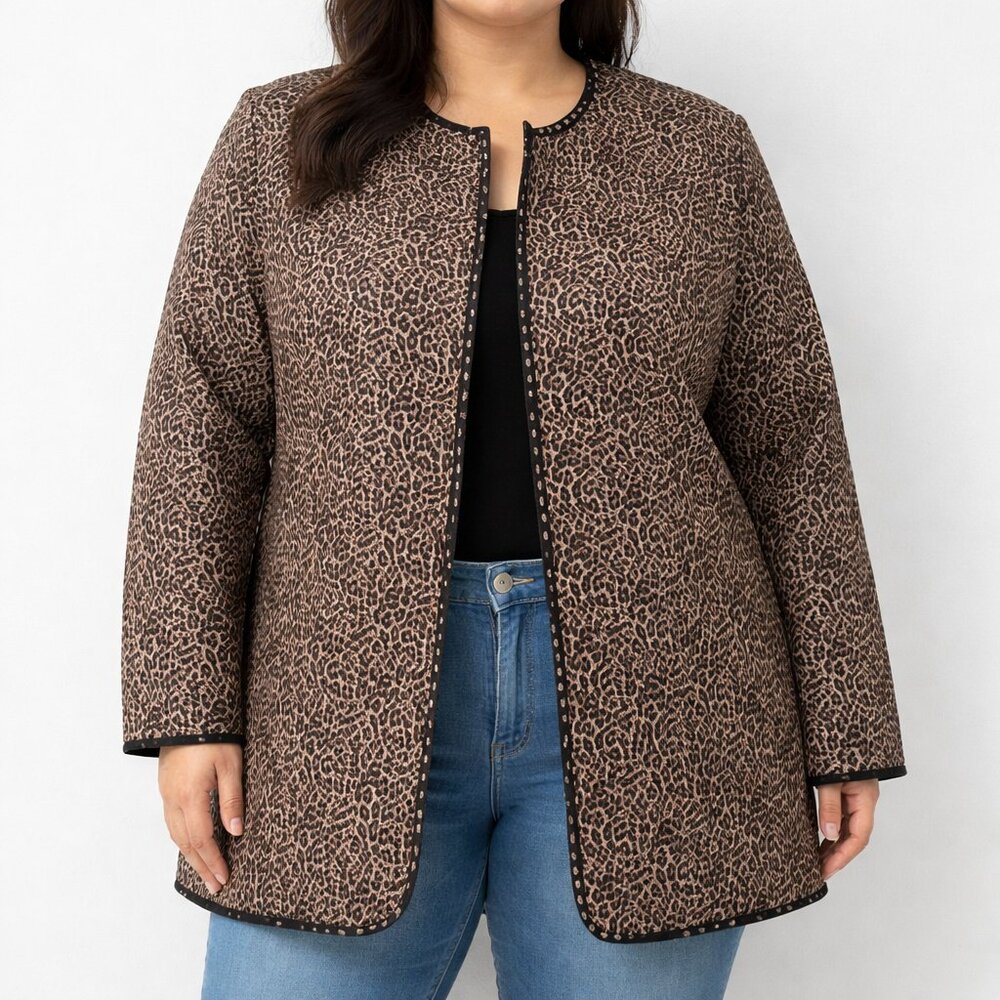 Quilted Leopard Print/Polka Dot Reversible Fall Catherines Open Jacket [size 1X]